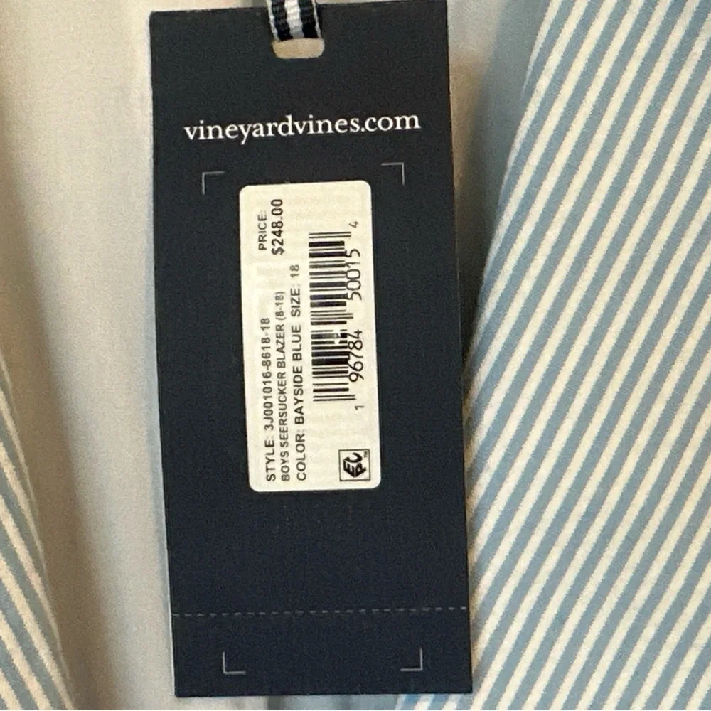Vineyard Vines Boy Seersucker Bayside Blue Striped Blazer Jacket 18 Preppy Boat